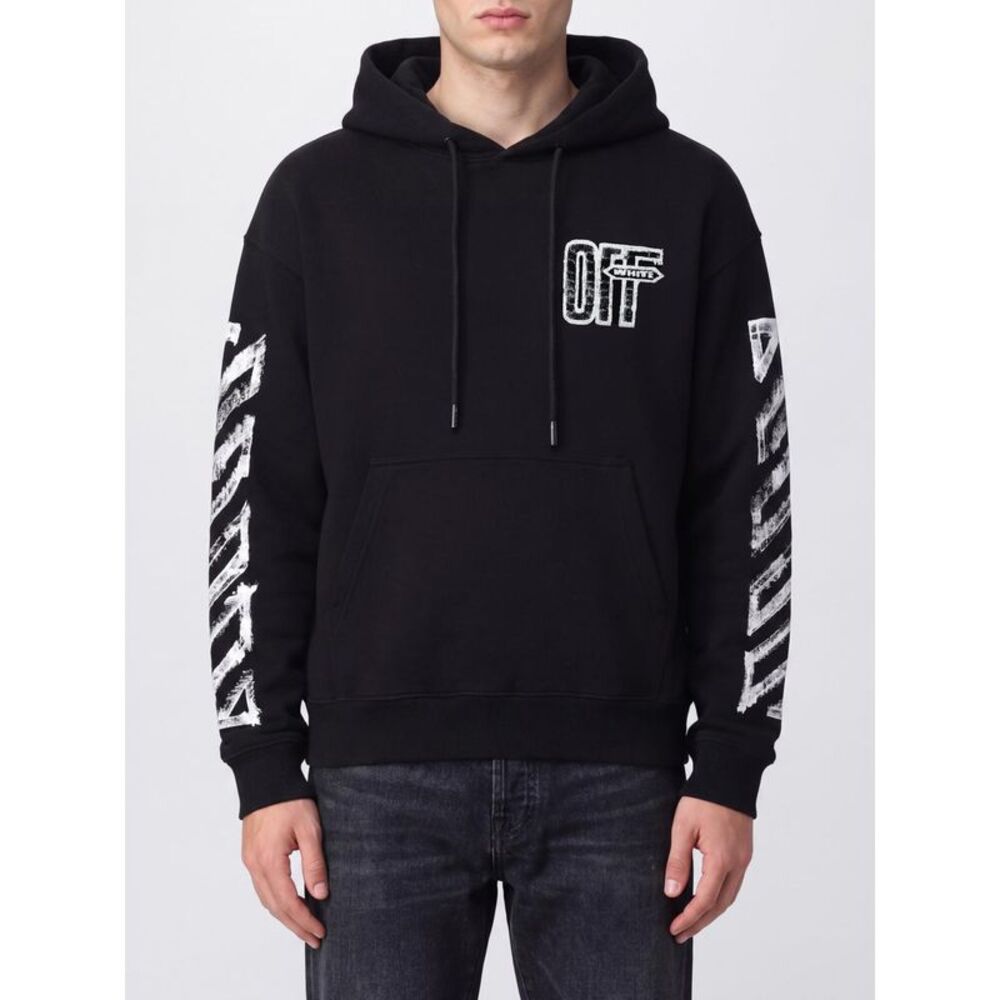 Off-White Men Off-White Cotton Hoodie With Arrow Logo And Kangaroo Pocket
